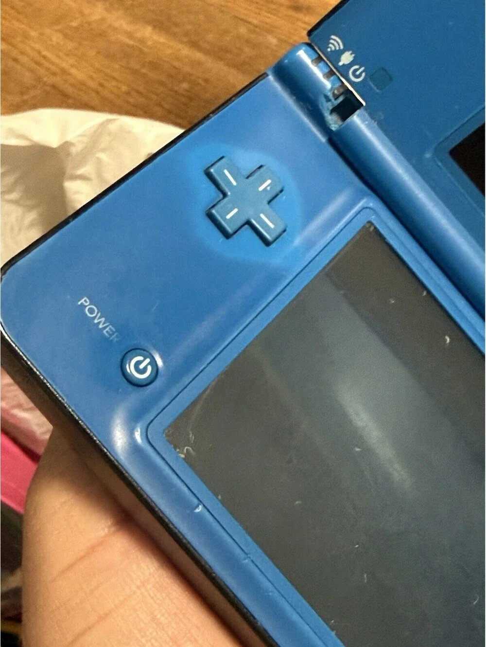 Nintendo DS XL Midnight Blue Console , ( Parts ) No Charger , Broken Hinge, Read
